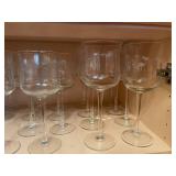 Large Set of Etched Wine Glasses