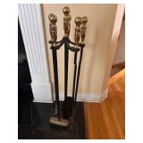 5-Piece Fireplace Tool Set with Brass Handles and Stand