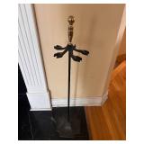 5-Piece Fireplace Tool Set with Brass Handles and Stand