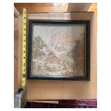 Vintage Framed Tapestry Art with Mountain Scene