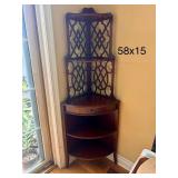 Vintage Corner Shelf with Decorative Wood Lattice