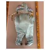 Vintage Porcelain Face Jester Doll in Blue Outfit