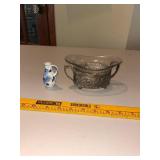 Vintage Delft Miniature Vase and Silverplate Sugar Bowl Set