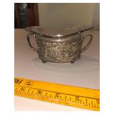 Vintage Delft Miniature Vase and Silverplate Sugar Bowl Set