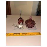 Set of 3 Elegant Glass Decor Pieces: Bird, Bell, and Lidded Bowl