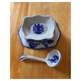 Set of 3 Blue and White Staffordshire Ceramic Pieces (as seen, see photos)