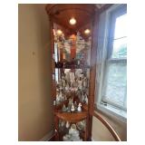 Oak Corner Curio Cabinet with Interior Lighting - CONTENTS NOT INCLUDED