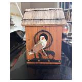 Decorative Wooden Birdhouse with Bird Accent and Rustic Design