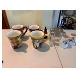 Collection of Santa Mugs, Flask, Salt and Pepper Shakers, and Decorative Bottles