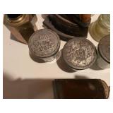 Vintage Kitchen Items Collection Including Jars, Iron, and Bottles