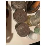 Vintage Kitchen Items Collection Including Jars, Iron, and Bottles