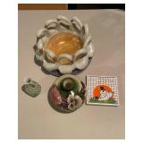 Vintage Ceramic Collection: Swan Bowl, Floral Vases, and Decorative Tile
