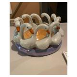 Vintage Ceramic Collection: Swan Bowl, Floral Vases, and Decorative Tile