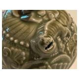 Intricately Carved Green Ceramic Teapot with Dragon Lid