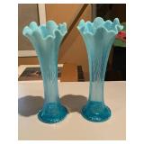 Pair of Blue Opalescent Glass Vases