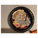 Collection of Decorative Items: Mantel Clock, Plates, and Glassware