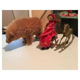 Collection of Vintage Handmade Figurines and Brass Horse Rocker