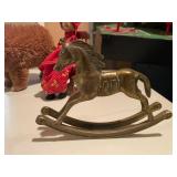 Collection of Vintage Handmade Figurines and Brass Horse Rocker