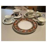 Vintage Collection of Porcelain Bone China Tea Cups and Plate