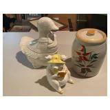 Set of 3 Ceramic Containers: Goose, Pig, and Floral