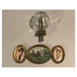 Vintage Glass Lunkenheimer Drip Oiler & Trio of Art Nouveau Portrait Plaques