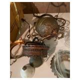 Collection of Vintage Hanging Oil Lamps and Components
