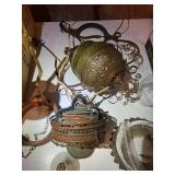 Collection of Vintage Hanging Oil Lamps and Components