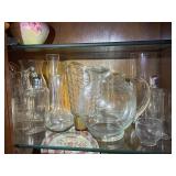 Vintage Glassware Collection with Candlestick Holders and Pitchers