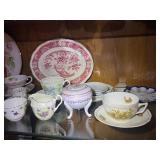 Collection of Vintage Porcelain Teacups and Plates with Floral and Scenic Designs