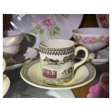 Collection of Vintage Porcelain Teacups and Plates with Floral and Scenic Designs