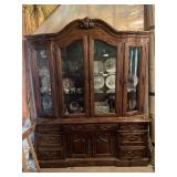 Vintage Wooden China Cabinet with Glass Doors and Storage Drawers - CONTENTS NOT INCLUDED
