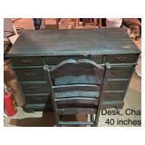Vintage Wooden Desk and Chair Set - 40 Inches