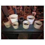 Lot of 7 Vintage Stoneware and Metal Containers