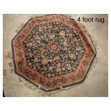 Vintage 4-Foot Octagonal Rug with Floral Pattern