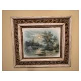 Vintage Framed Pastoral Watercolor Landscape Artwork