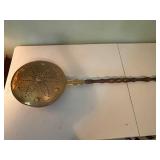 Vintage Brass and Copper Bed Warmer with Wooden Handle