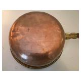 Vintage Brass and Copper Bed Warmer with Wooden Handle