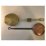 Antique Brass and Copper Bed Warmers / Chestnut Roasters Set