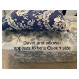 Pottery Barn Queen Size Duvet and Pillow Set with Blue Floral Pattern