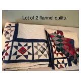 Lot of 2 Flannel Quilts with Star and Patchwork Design