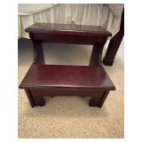 Mahogany Canopy Bed with Decorative Netting and Step Stool