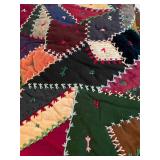 Handmade Patchwork Crazy Quilt with Colorful Embroidery