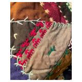 Handmade Patchwork Crazy Quilt with Colorful Embroidery