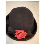 Pair of Vintage Hats: Floral Straw and Wool Felt Bowler
