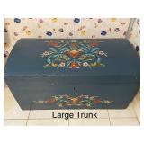 Vintage Rosemaling Large Painted Wooden Trunk with Floral Pattern