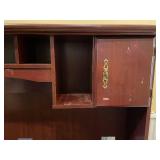 Large Wooden Desk with Hutch and Brass Handles