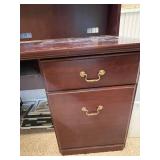 Large Wooden Desk with Hutch and Brass Handles