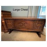 Antique Carved Wooden Chest with Intricate Detailing - Contents not included