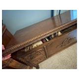 Antique Carved Wooden Chest with Intricate Detailing - Contents not included