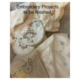 Collection of Unfinished Embroidery Projects with Floral Designs